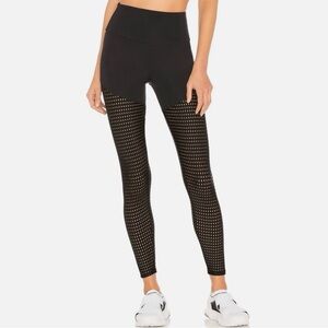 Onzie Women's Perforated Half/Half 2.0 Mid-Rise Leggings Black Size M/L